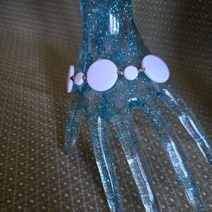 White Circle Round Beaded Stretchy Bracelet